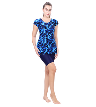 Load image into Gallery viewer, U BACK PRINTED SWIMDRESS (SLEEVE WITH CONTRAST UPPER KNEE LEG)
