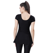 LACTRA U-BACK SWIMDRESS SLEEVE WITH CONTRAST SIDE PANEL,KNEE LEG
