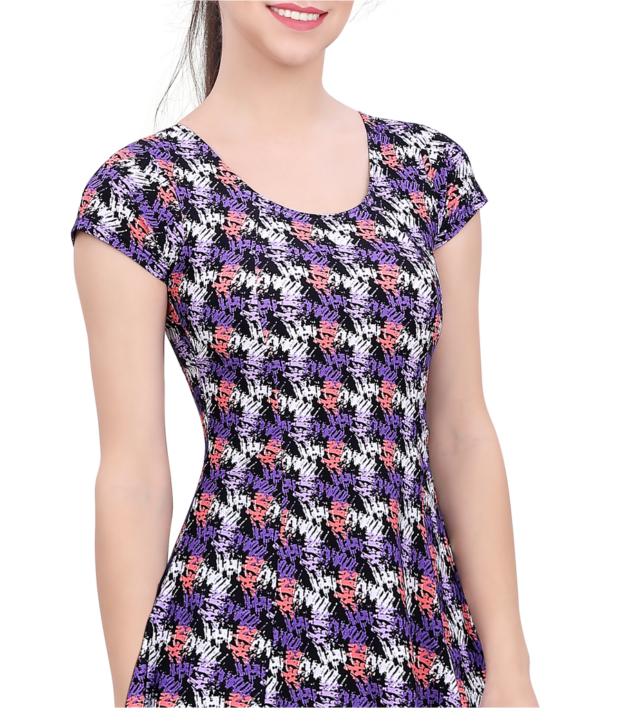 U BACK PRINTED SWIMDRESS (SLEEVE WITH CONTRAST UPPER KNEE LEG)