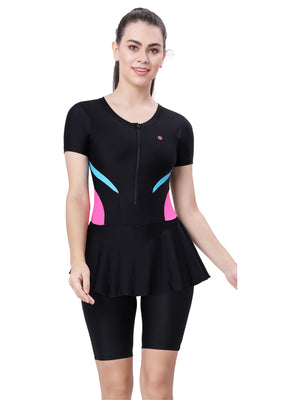 UPPER KNEE LEG SUIT ( FRONT ZIP WTH CONTRAST SIDE PANEL)