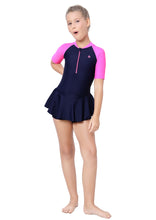 Load image into Gallery viewer, Close Back swimdress ( contrast Sleeve and front zip )