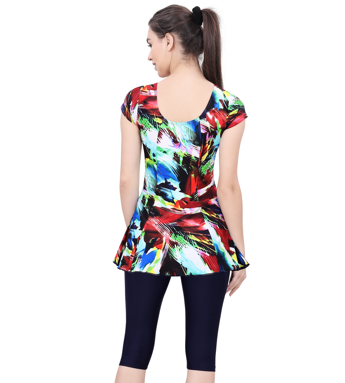 LACTRA U-BACK SWIMDRESS SLEEVE WITH CONTRAST KNEE LEG