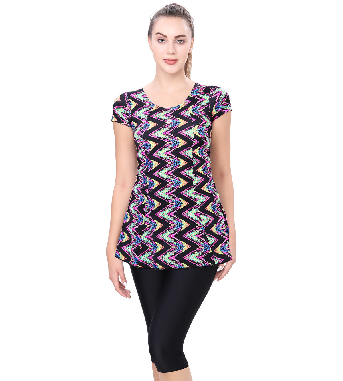LACTRA U-BACK SWIMDRESS SLEEVE WITH CONTRAST KNEE LEG