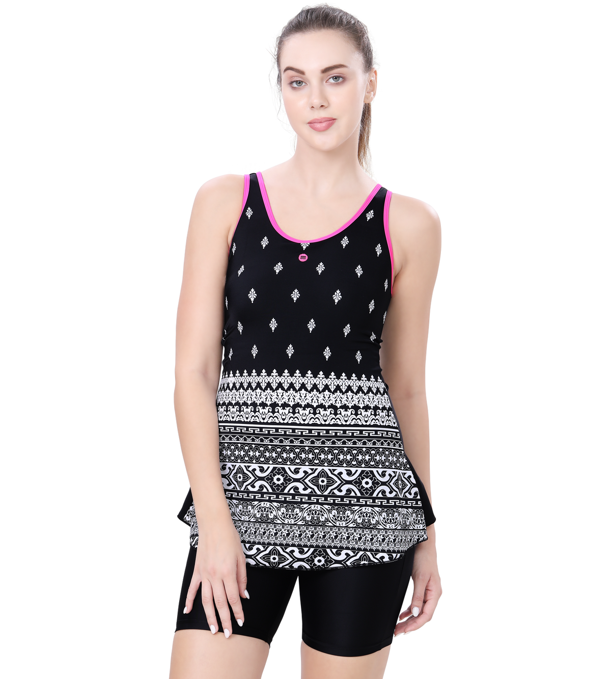 U-BACK SWIMDRESS PRITED PANEL WITH BOYLEG