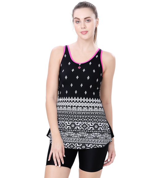 U-BACK SWIMDRESS PRITED PANEL WITH BOYLEG