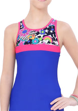 Load image into Gallery viewer, RACER-BACK SWIMDRESS PRINTED PANEL WITH BOY LEG