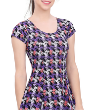U BACK PRINTED SWIMDRESS SLEEVE WITH CONTRAST UPPER KNEE LEG