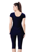 Load image into Gallery viewer, U-BACK SWIMDRESS SLEEVE WITH CONTRAST SIDE PANEL, KNEE  LEG