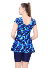 Load image into Gallery viewer, U-BACK SWIMDRESS (SLEEVE WITH CONTRAST UPPER KNEE LEG)