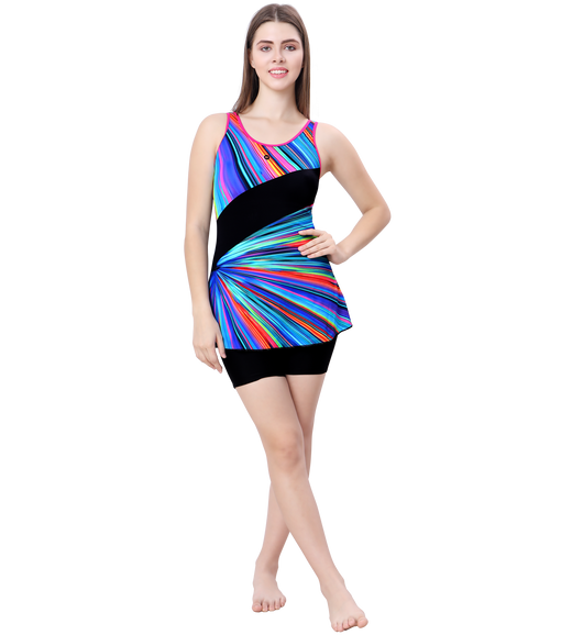 U-BACK SWIMDRESS PRINTED PANEL WITH BOYLEG