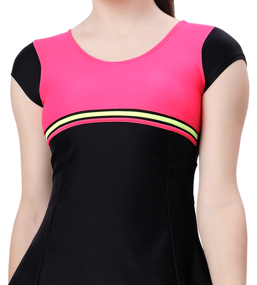 LACTRA U-BACK SWIMDRESS SLEEVE WITH UPPER KNEE BOYLEG