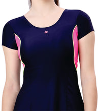 Load image into Gallery viewer, U-BACK SWIMDRESS SLEEVE WITH CONTRAST SIDE PANEL, KNEE  LEG