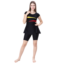 LACTRA U-BACK SWIMDRESS SLEEVE WITH CONTRAST SIDE PANEL, KNEE  LEG