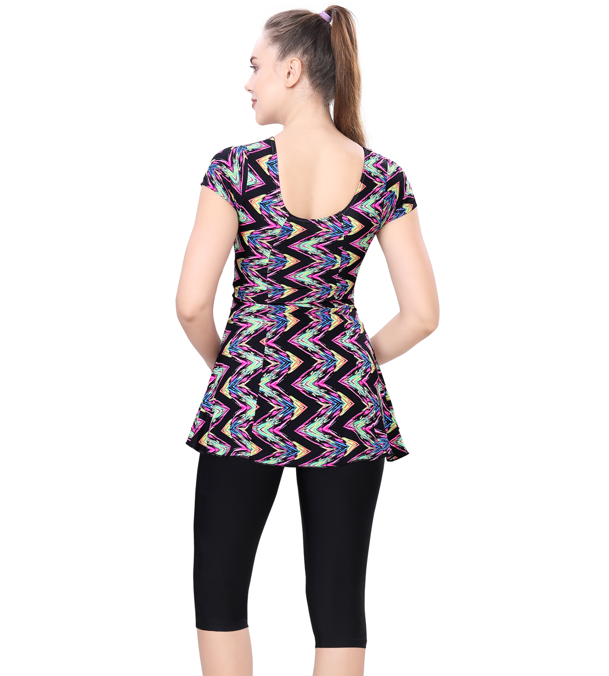 LACTRA U-BACK SWIMDRESS SLEEVE WITH CONTRAST KNEE LEG