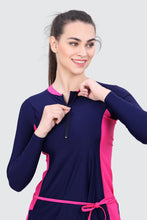 Load image into Gallery viewer, 2 PIECE FULL BODYSUIT (FRONT ZIP WITH CONTRAST PANEL)