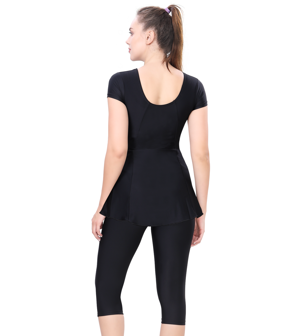 LACTRA U-BACK SWIMDRESS SLEEVE WITH CONTRAST SIDE PANEL, KNEE  LEG