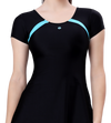 LACTRA U-BACK SWIMDRESS SLEEVE WITH CONTRAST SIDE PANEL,KNEE LEG