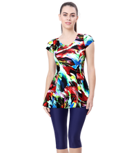 LACTRA U-BACK SWIMDRESS SLEEVE WITH CONTRAST KNEE LEG