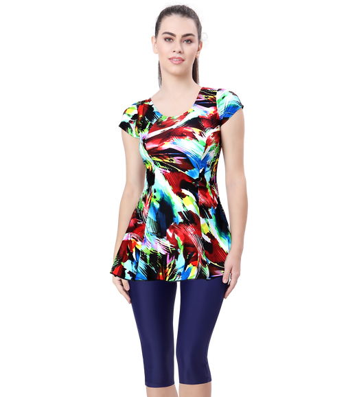 LACTRA U-BACK SWIMDRESS SLEEVE WITH CONTRAST KNEE LEG
