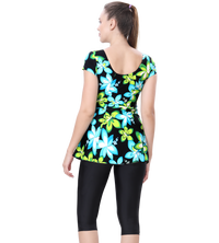 LACTRA U-BACK SWIMDRESS SLEEVE WITH CONTRAST KNEE LEG