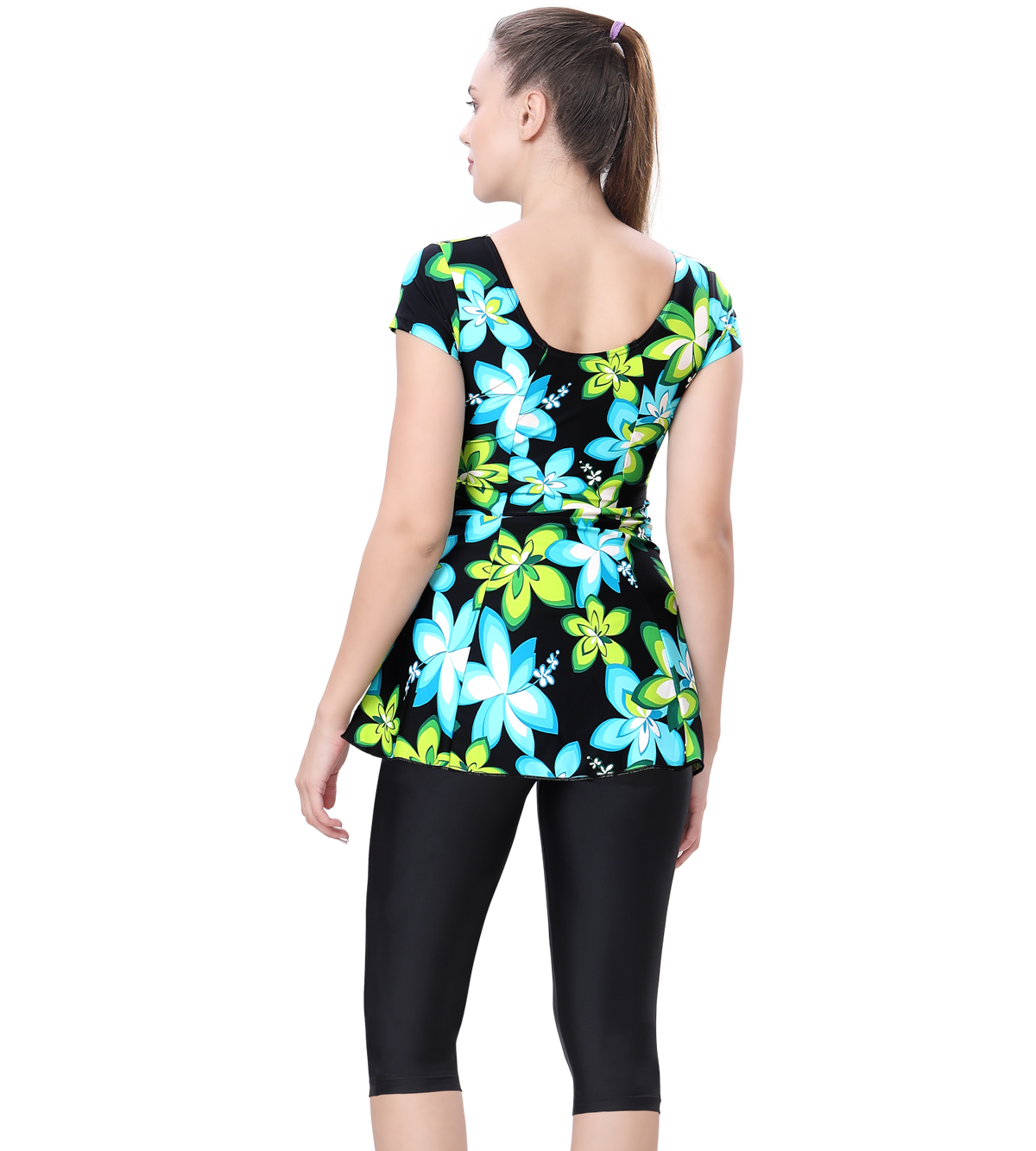 LACTRA U-BACK SWIMDRESS SLEEVE WITH CONTRAST KNEE LEG