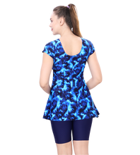 Load image into Gallery viewer, U BACK PRINTED SWIMDRESS (SLEEVE WITH CONTRAST UPPER KNEE LEG)