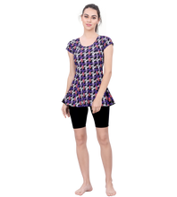 Load image into Gallery viewer, U BACK PRINTED SWIMDRESS (SLEEVE WITH CONTRAST UPPER KNEE LEG)