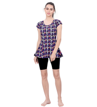U BACK PRINTED SWIMDRESS SLEEVE WITH CONTRAST UPPER KNEE LEG