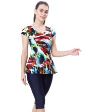 LACTRA U-BACK SWIMDRESS SLEEVE WITH CONTRAST KNEE LEG