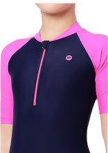 Load image into Gallery viewer, Close Back swimdress ( contrast Sleeve and front zip )