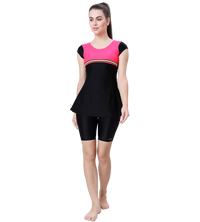 LACTRA U-BACK SWIMDRESS SLEEVE WITH UPPER KNEE BOYLEG
