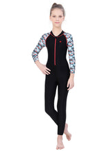 Load image into Gallery viewer, FRONT ZIP FULL BODYSUIT WITH PRINTED SLEEVE.