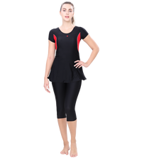 LACTRA U-BACK SWIMDRESS SLEEVE WITH CONTRAST SIDE PANEL, KNEE  LEG