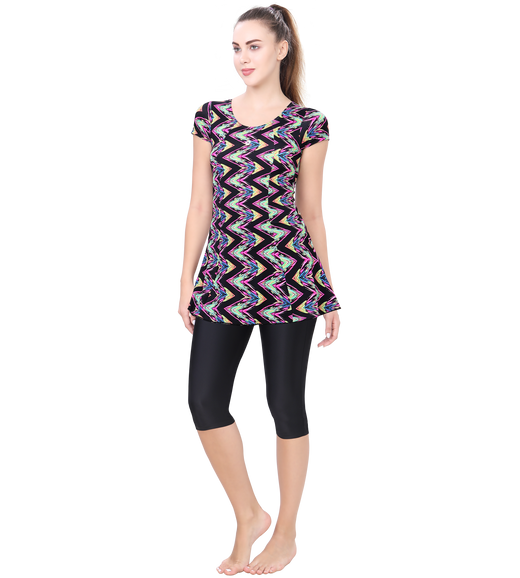 LACTRA U-BACK SWIMDRESS SLEEVE WITH CONTRAST KNEE LEG