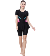 LACTRA UPPER KNEE LEG SUIT FRONT ZIP WITH CONTRAST SIDE PANEL