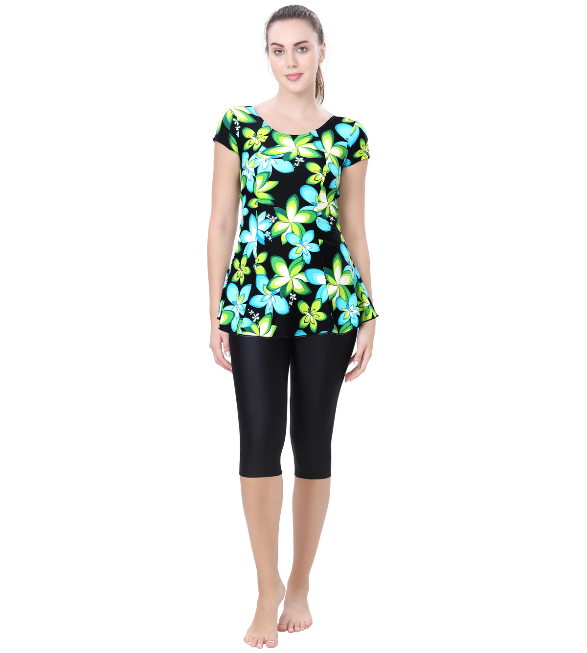LACTRA U-BACK SWIMDRESS SLEEVE WITH CONTRAST KNEE LEG