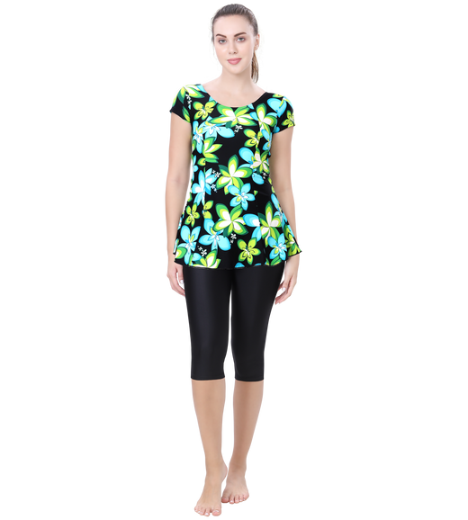 LACTRA U-BACK SWIMDRESS SLEEVE WITH CONTRAST KNEE LEG