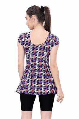 U-BACK SWIMDRESS (SLEEVE WITH CONTRAST UPPER KNEE LEG)