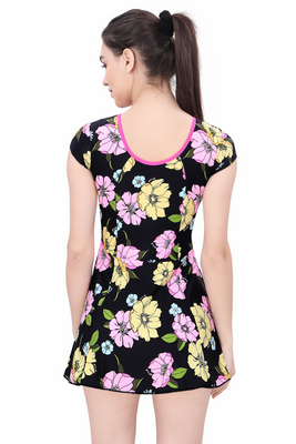 ALL OVER PRINTED  U-BACK SWIMDRESS (SLEEVE WITH BOYLEG)