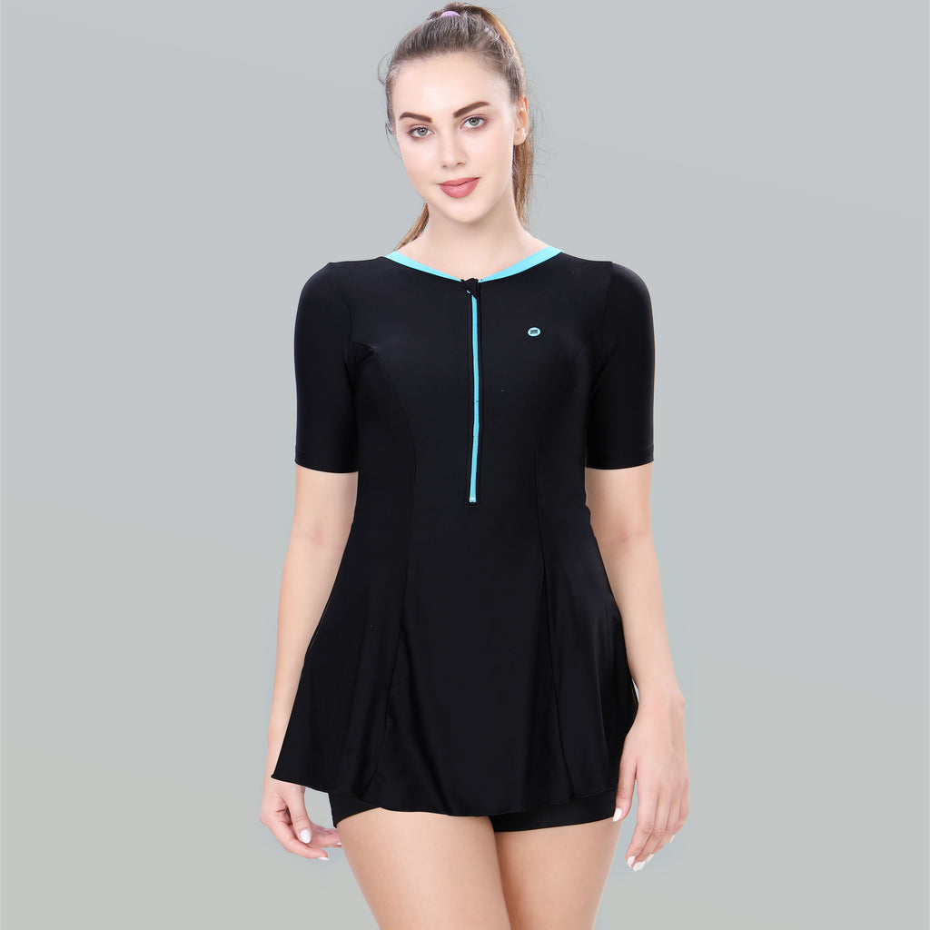 Women Swimdress Boyleg With Front Zip