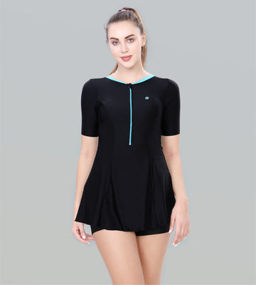 Women Swimdress Boyleg With Front Zip