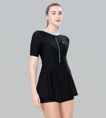 Women Swimdress Boyleg With Front Zip