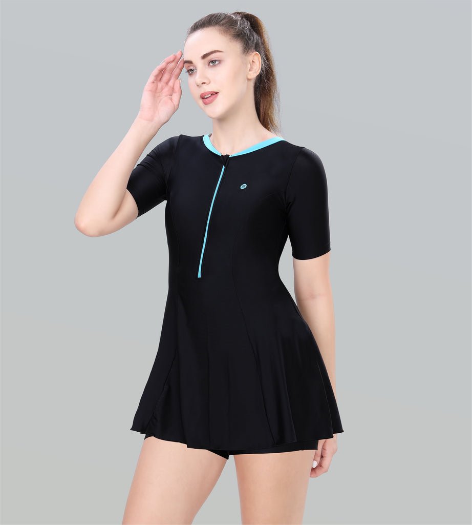 Women Swimdress Boyleg With Front Zip