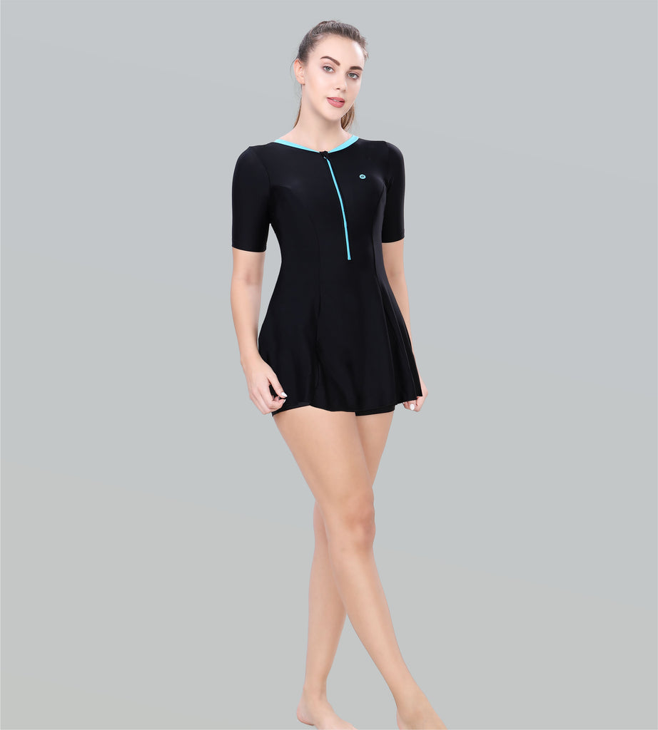 Women Swimdress Boyleg With Front Zip