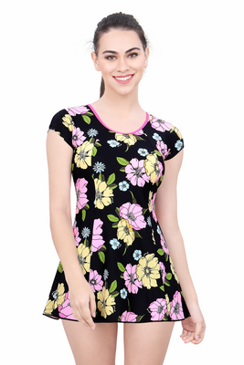 ALL OVER PRINTED  U-BACK SWIMDRESS (SLEEVE WITH BOYLEG)