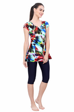 Load image into Gallery viewer, U-BACK SWIMDRESS (SLEEVE WITH CONTRAST KNEE LEG)