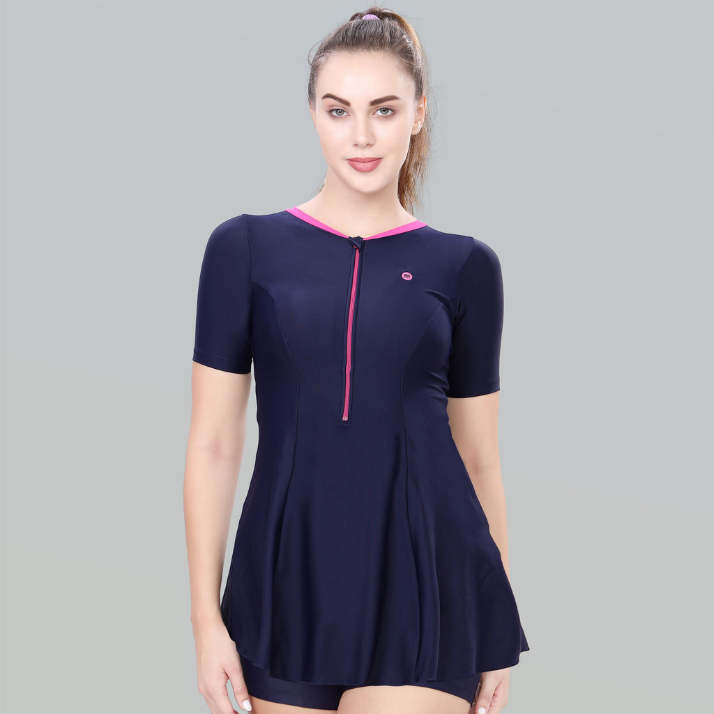 Women Swimdress Boyleg With Front Zip