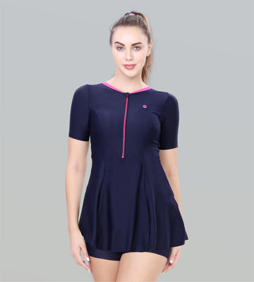 Women Swimdress Boyleg With Front Zip