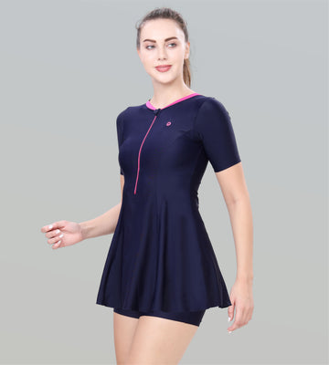 Women Swimdress Boyleg With Front Zip