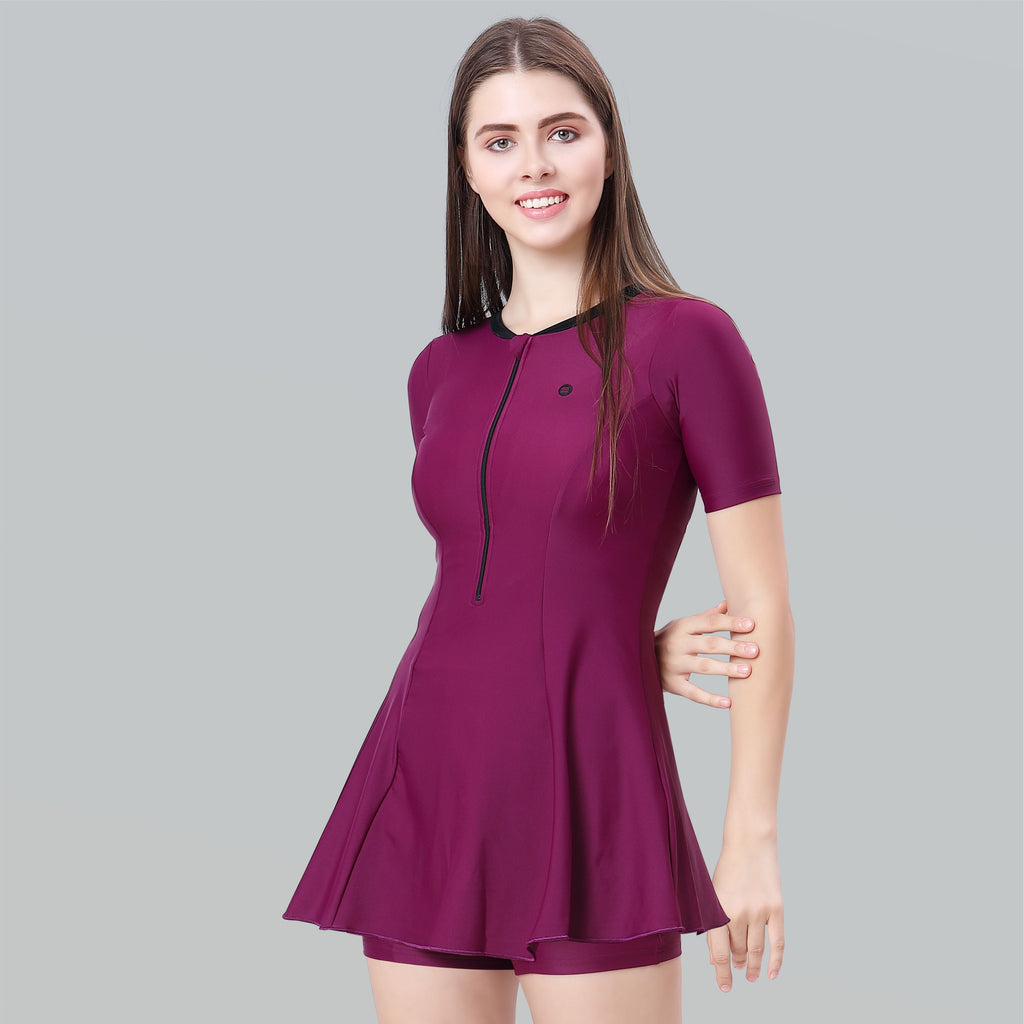 Women Swimdress Boyleg With Front Zip